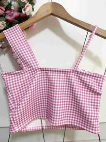 Plaid Crop Top With Padded Bra Women's Fashion