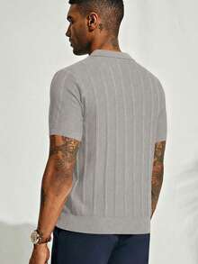 Áo thun polo dệt kim tay ngắn màu xanh navy dành cho nam - Họa tiết sọc dọc - Thoải mái và phong cách cho trang phục hàng ngày và thông minh - Trang phục thường ngày - Graphite - Xem 2