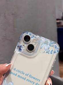 1pc Custom Text Mobile Phone Case, Fashionable Blue Lily Flower Pattern Soft Transparent TPU Full Coverage Anti-Slip Case For IPhone 16 Pro Max/15 Pro/14 Plus/13 Pro/12 Pro Max/11/XS Max/8/7 Phone Accessories