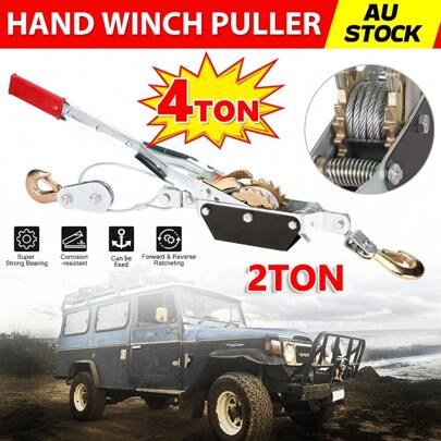 4 Ton Hand Winch Puller 2 Hooks Car Trailer Trucks Come Along Hoist Lift Tool AU