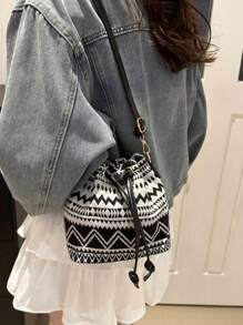 New Mini Chinese Cloth Bag Hemp Shoulder Bag 2025 National Style Calligraphy Shoulder Bag, Ladies Retro Printing Bucket Bag, Spring Casual Fashion Ladies Bag, Hand Purse