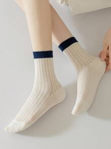 6 Pairs Of Colorful Women's Socks, Hollow Out Design, Simple Striped Women Crew Socks, Daily Casual Out Wear