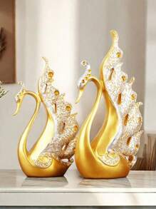 2pcs Christmas Deer/Golden Swan Ornaments, Resin Animal Statue Arts And Crafts, Home Decoration Ornaments, Living Room Desktop, Office Desktop Layout, Winter Christmas And New Year Decoration Best Gift Birthday.