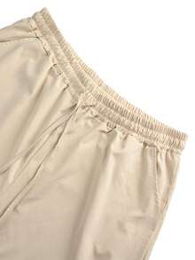 2pcs/Set Plus Size Linen Casual Outfit, Short Sleeve Shirt And Wide Leg Pants, Spring/Summer - Apricot - View 4