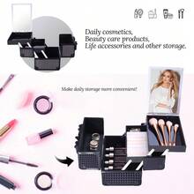 Makeup Train Case Lightweight Cosmetic Box Portable Lockable Makeup Case Organizer 2 Trays Makeup Storage With Mirror Locking For Traveling Makeup Storage Box - Black - View 5