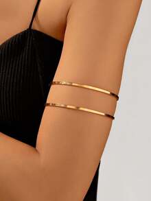 1pc Metal Textured Line Design Bangle Bracelet, Vintage Twist Fashion Luxurious Arm Cuff - Style 3 - View 4