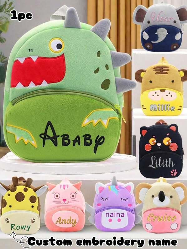 1pc Custom Embroidered Name Children Backpack, Cartoon Animal Backpack, Personalized Embroidered Name School Bag, Children's Gift, Kindergarten School Bag, School Storage Bag, Stationery Storage Bag, Cat, Giraffe, Unicorn, Elephant Back To School Winter Gift Ideas Boy Girl Valentine's Day