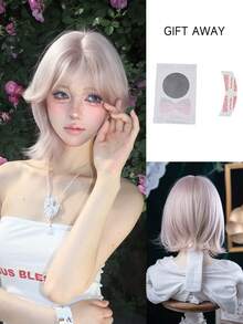 alicegarden 1 Synthetic Heat-Resistant Short Wig, Medium Pink Short Hair Wig, 14 Feet Long, Made Of Fiber, Suitable For Daily Use, Natural And Realistic Wig - Baby Pink - View 8