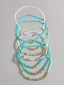 4pcs/Set Turquoise Seed Bead Stretch Bracelets, Bohemian Style Golden Glass Beads Handmade Girls Vacation Jewelry (Beads Are Random) - Nhiều màu - Xem 11