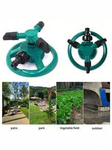 1pc 360° Rotating 3-Arm Automatic Lawn Sprinkler System, Suitable For Garden, Farm, Vegetable Patch Irrigation Equipment (Green)