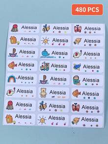 30pcs, 60pcs, 120pcs, 240pcs, 360pcs, 480pcs White Background Black Text Personalized Name Stickers, Tear-Resistant Student Name Labels, Cartoon Non-Adhesive Stickers, PVC Material Stickers For Stationery, Books, Water Bottles And Other Smooth Surfaces, Fade-Resistant, Student Stickers School Supplies,Back To School - Multicolor - View 10