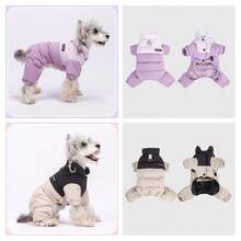 Pet Winter Jumpsuit: Purple Patchwork Design, Four - Legged Warmth, Cozy Padded Outfit Full - Body Winter Coat For Small Dogs, Fashionable And Warm Padded Pet Apparel