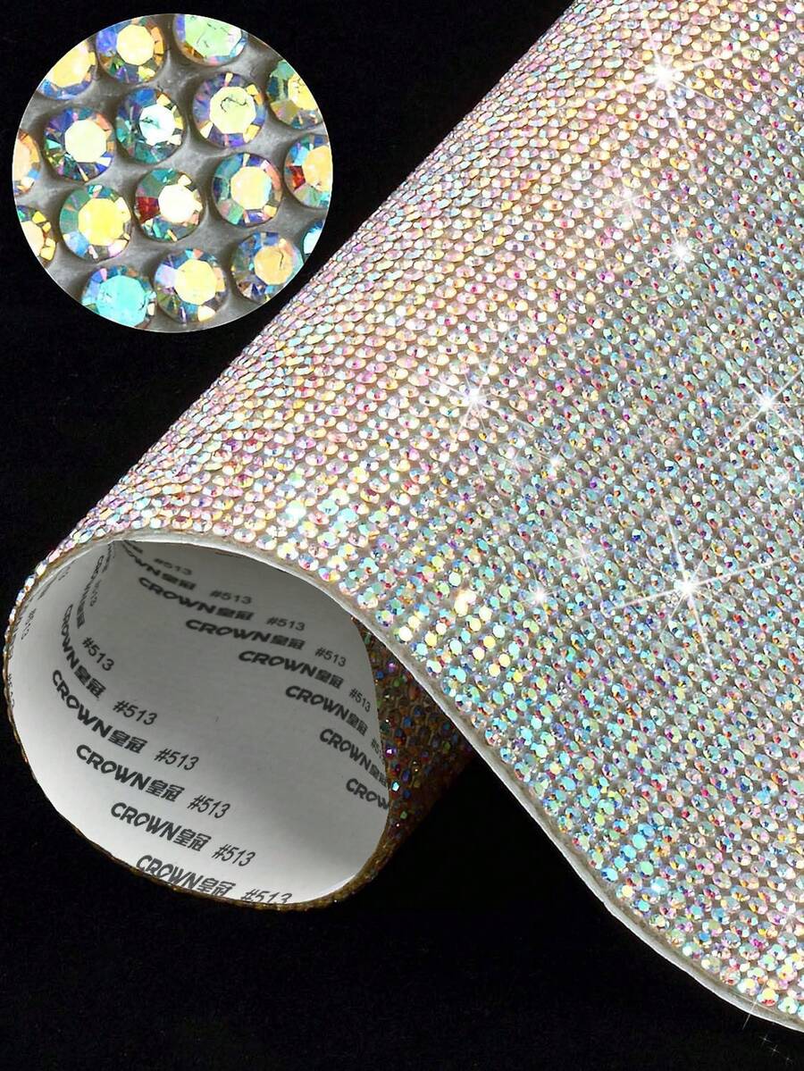 1pc Shiny Rhinestone Sticker, DIY Car Furniture, Cup, Photo Frame Decorative Sticker, Self-Adhesive Glitter Crystal Gem Sticker, Suitable For Car Decor, 4.45 X 9.37 Inch / 8.96 X 9.37 Inch (AB Color) - Silver AB - View 1
