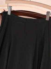 欧美时尚新款春夏时尚女装半身裙正式晚宴聚会裙欧美女装奶油黄优雅高腰A字纯色简约淑女裙 - 黑色 - 查看 5