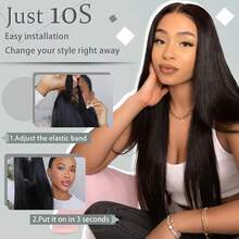 QVR QUEEN VIRGIN REMY QVR 180% Mật độ 22 inch Tóc người dài thẳng 13x7 Tóc giả ren phía trước Phần miễn phí Cắt sẵn Phần nhổ sẵn Tóc giả đóng ren tối đa Đường chân tóc tự nhiên Tóc giả không keo dành cho phụ nữ - Natural Black - Xem 7