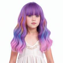 Mixed Brown Wig For Child Short Chocolate Brown Wig With Air Bangs For Girls Short Brown Wavy Curly Wig For Kids Heat Resistant Synthetic Wig With Wig Cap…Essential Festive Atmosphere For Christmas - Taro Purple - View 11