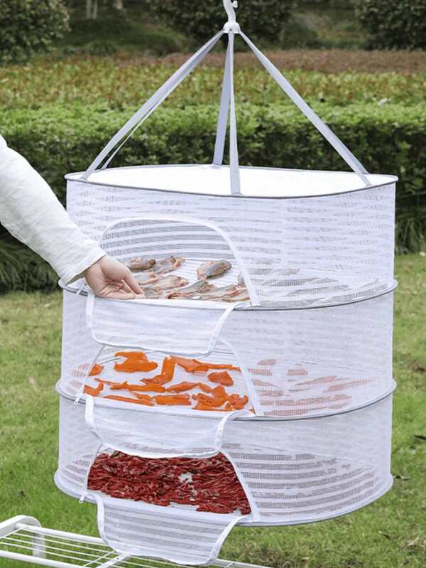 3 Tiers Foldable Drying Rack, 3 Layer Hanging Mesh Drying Rack, Foldable Herb Drying Rack Clothes Dry Basket With Hook And Zippers, Polyester Net, Space Saving Wall Mounted Design, Heavy Duty Laundry Drying Rack, Compact Herb Dehydrator, Multi-Purpose Storage Organizer, For Small Apartments, Camping, Kitchen Use, Spring Cleaning Must-Have, Holiday Storage Solution, Christmas Gift For Home Organizers