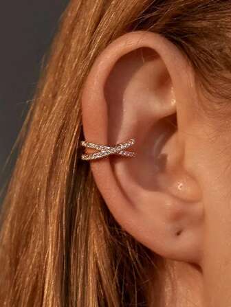 1 st lyxiga geometriska korsdesign koppar kubisk zirkonia örhängen med clips, moderiktiga piercingfria örhängen present, lämpliga för kvinnor födelsedag, dejt