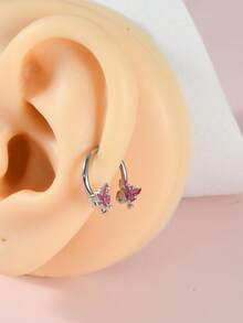 蝴蝶裝飾鼻環不銹鋼時尚朋克完美穿孔適合女士和男士身體鏈禮品 - 彩色 - 查看 4