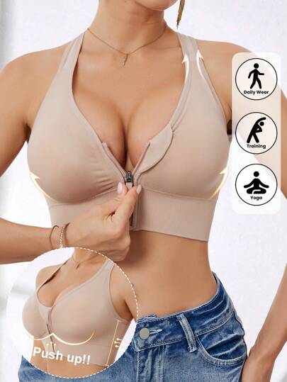 Damen Sport-BH mit hohem Halt und Frontreißverschluss, bügellos, nahtlos, elastisch, für Sport, Yoga, Laufen, Sommer, Winter, Herbst, Frühling für Frauen
