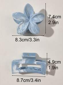 4 件 ABS 波西米亚甜美蓝灰色乳白色渐变大理石纹理花卉和蝴蝶结发夹，适合春夏海滩度假时尚发饰花爪夹休闲发夹秋冬 - 彩色 - 查看 3