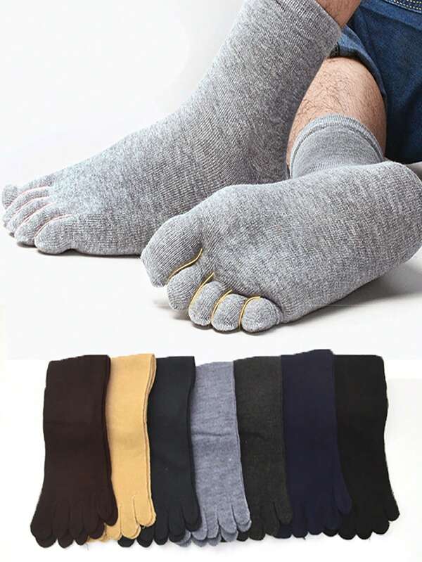 1 paire/3 paires/5 paires, chaussettes à cinq doigts pour hommes, couleur unie, mi-mollet, chaussettes à cinq orteils avec tête de carte, chaussettes épaisses à cinq orteils pour hommes au printemps et en automne, mi-mollet, couleur unie, affaires, chaussettes à orteils séparés, en gros, chaussettes décontractées à cinq orteils, chaussettes à cinq doigts respirantes
