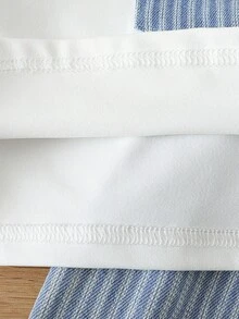 2pcs/Set Toddler Boys' Casual Round Neck Sleeveless Striped Pocket Tank Top + Versatile Striped Denim Shorts Set - White - View 6