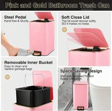 Pink Bathroom Accessories Set 8 Piece Pink And Gold Bathroom Set, Bathroom Sets With Stainless Steel Trash Can,Toilet Brush,Toothbrush Set,Soap Dispenser - Burgundy - View 2