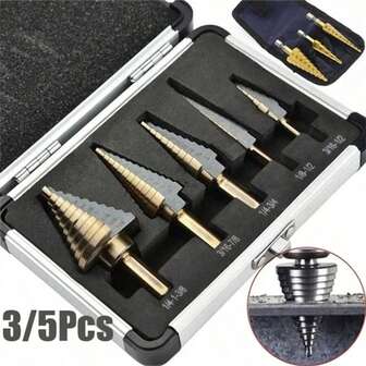 3/5pcs Step Drill Bits For Metal, Step Drill Bit Set 50 Sizes Tri-Flat Shank HSS Titanium-Coated With Center Punch For Aluminum, Wood, Plastic, With Aluminum Case/Pouch