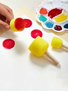 20 Stücke/Set runde Schwammvpinsel mit 4 Größen, Holzgriff, Einweg-DIY-Stempel-, Graffitikunst- und Malerpinsel, Schwammpinsel, pilzförmige Schwammstempel, Malmaterial-Set, Schulbedarf, Schulanfang