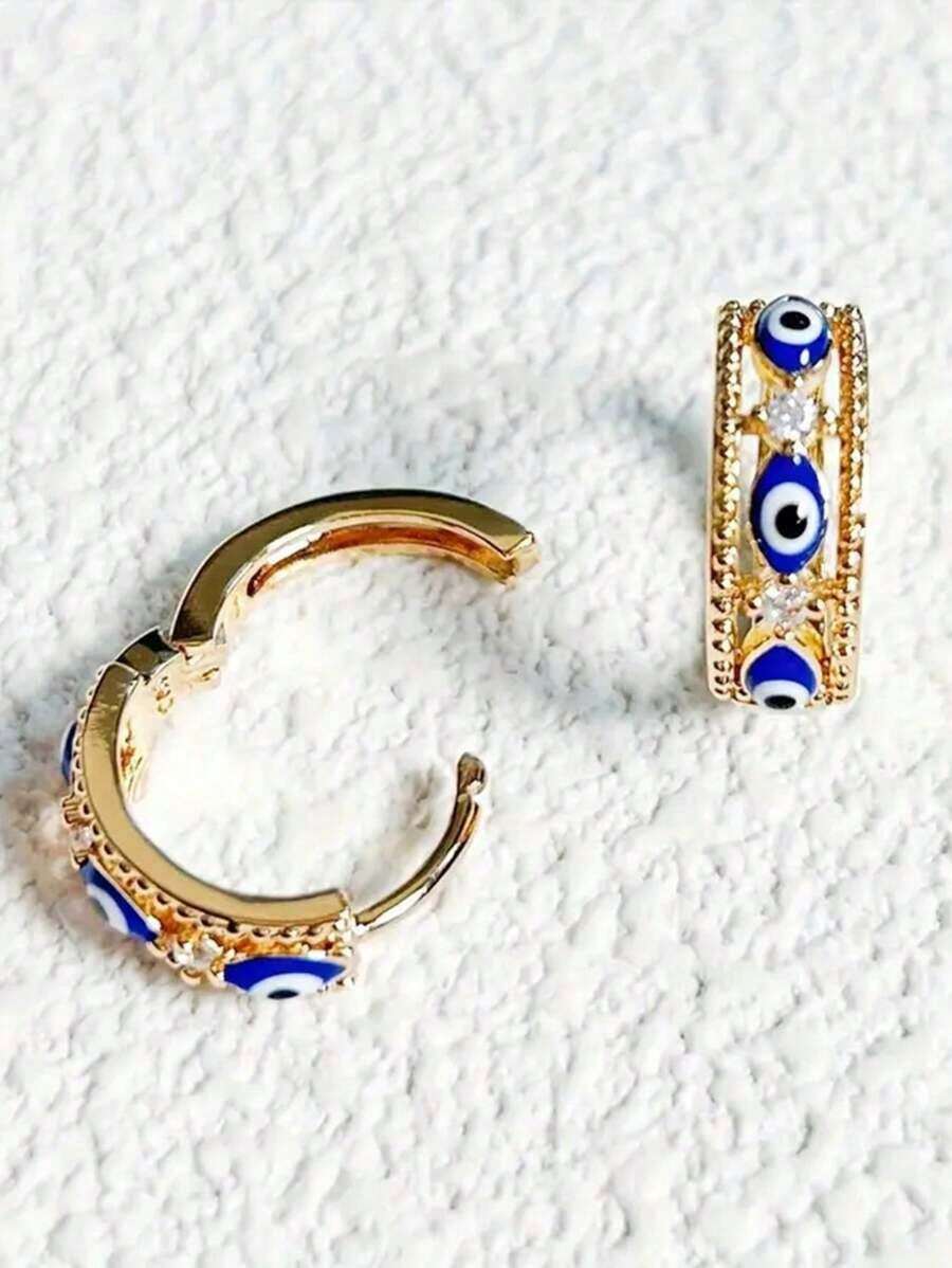 1 Pair 18K Gold Plated Crystal Demon Eye Vintage Style Earrings, Perfect Gift For Women - 金色 - 查看 1
