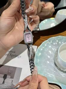 jw 1 Piece Women's Rose Gold Simple Alloy Bracelet, Delicate Square Dial, Fashionable White Hands, Casual And Exquisite Highly Attractive Women's Watches, Rhinestone Dial, Luxury Quartz Watches, Suitable For Daily Decoration, Wearing And Party Commuting Travel