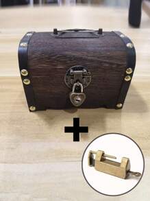 1 pièce Boîte à monnaie en bois vintage - avec cadenas d'amour, accents de laiton et poignée de transport, meilleurs cadeaux d'anniversaire, bocal à trésor de pirate médiéval, cadeaux de fête des pères, boîte de rangement, décoration d'intérieur, cadeau pour la famille, accessoires de mariage, décoration de chambre, articles de décoration de chambre, épargne d'argent, rangement de pièces de monnaie, rangement d'argent, rangement de bijoux, cadeau pour la famille, tirelire en bois, vintage, médiéval, thème de pirate, rustique, classique, élégant, cadeaux de remise des diplômes