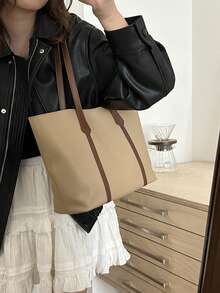 女士时尚百搭手提包，适合日常通勤 - 棕色 - 查看 5