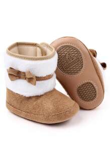 1 Pair Of Infant Boots, Warm And Thick Snow Boots In Autumn And Winter, Cute Bow Design, Suitable For Indoor And Outdoor Feet, Non-Slip Learning To Walk, Soft Flat Shoes For Infants.