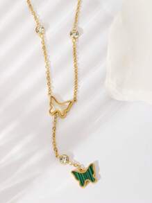 2025 New Elegant Rhinestone Butterfly Pendant Necklace, Delicate Fashionable Korean Fresh Style Necklace Suitable For Women Daily & Beach Vacation
