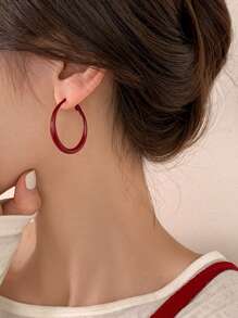 1 par de pendientes tipo aro con baño de esmalte rojo en estilo vintage, diseño exclusivo de alta gama