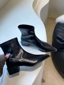 2025秋冬新款欧美尖头高跟短靴修身拼接踝靴复古棕色短靴女靴