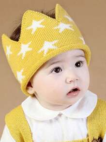 1/2/3 Piezas Corona de cristal de fiesta de cumpleaños para bebé y niños, Gorro de punto de estrella de la suerte sin ala para niños en invierno