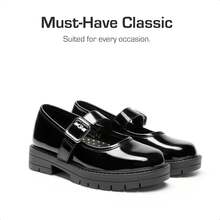 Girls Mary Jane Chunky Platform School Shoes – Toddler & Little Kid Dress Uniform Party Shoes For Girls Back To School Shoes - màu đen - Xem 5