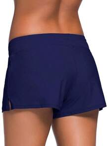 Traje de baño de mujer con bermudas, top tipo tankini y braguitas incorporadas - Cordones azul marino - Ver 2