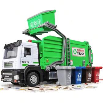 1pc Realistic Alloy Garbage Truck Toy Model - Front Part, Cleaning, Waste Sorting Bins, Sanitation Cleaning Engineering Model