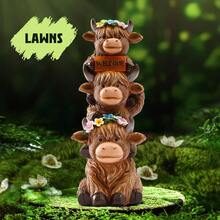 Local Delivery-Garden Highland Cow Statue Solar Outdoor Decor With Flower Decoration Funny Triple Highland Cow Decor Birthday Gifts For Women Mom Highland Cows Figurine For Yard Garden Patio Lawn Ornaments - default - View 5