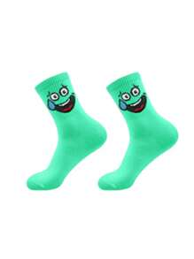 5 Pares (Cores Aleatórias) Meias Esportivas de Tornozelo Médio Respiráveis, Engraçadas e Coloridas com Expressão Fofa de Desenho Animado e Doces