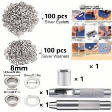 Zestaw narzędzi do przelotek 100 szt. (6/8/10/12 mm) Zestaw miedzianych przelotek z otworem, dziurkacz, narzędzia do ustawiania przelotek do odzieży, skóry, pasków, tkaniny, z stemplem i dziurkaczem do tworzenia biżuterii - trwałe narzędzia żelazne do skóry, pasków, odzieży i zasłon - zawiera torbę do przechowywania, zestaw przelotek | Narzędzia do dziurkowania | Trwałe narzędzia