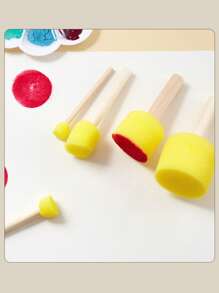 20 Stücke/Set runde Schwammvpinsel mit 4 Größen, Holzgriff, Einweg-DIY-Stempel-, Graffitikunst- und Malerpinsel, Schwammpinsel, pilzförmige Schwammstempel, Malmaterial-Set, Schulbedarf, Schulanfang