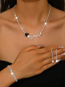 4pcs Elegant Jewelry Set: Rhinestone Earrings + Necklace + Bracelet, Suitable For Women's Wedding & Evening Wear, Valentine's Day Gift For Girlfriend