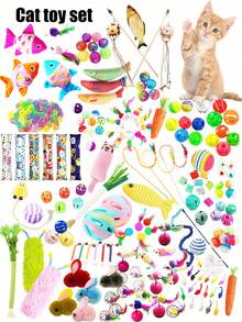 1/3/5/10/15/20 pièces Ensemble de jouets pour chats - Clochettes, Balles, Poteaux à griffer en sisal, Cannes de taquinage interactives, Jouets de souris, Fournitures pour animaux de compagnie, Cadeau d'anniversaire/fête