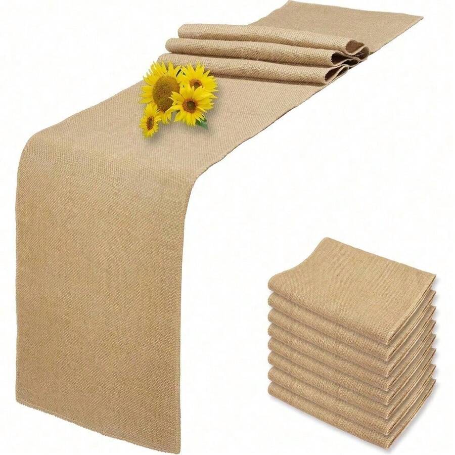 6 Pack Natural Burlap Table Runners,12 X 72 Inch Rustic Jute Table Runner And Placemats Bulk For Western Wedding Table Decorations,Farmhouse Style Party,Holiday,Kitchen Coffee Table Decor Cover - 8 pack 12x90 inch - View 1