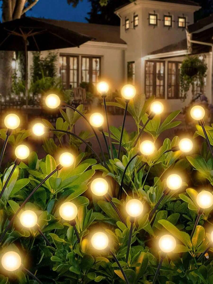 1个/6LED/8LED/10LED太阳能灯，太阳能花园灯，户外太阳能萤火虫智能灯，摇摆户外太阳能灯，防水户外太阳能灯，适用于圣诞节庭院小径装饰，带智能光传感器 - 螢火蟲 - 查看 1